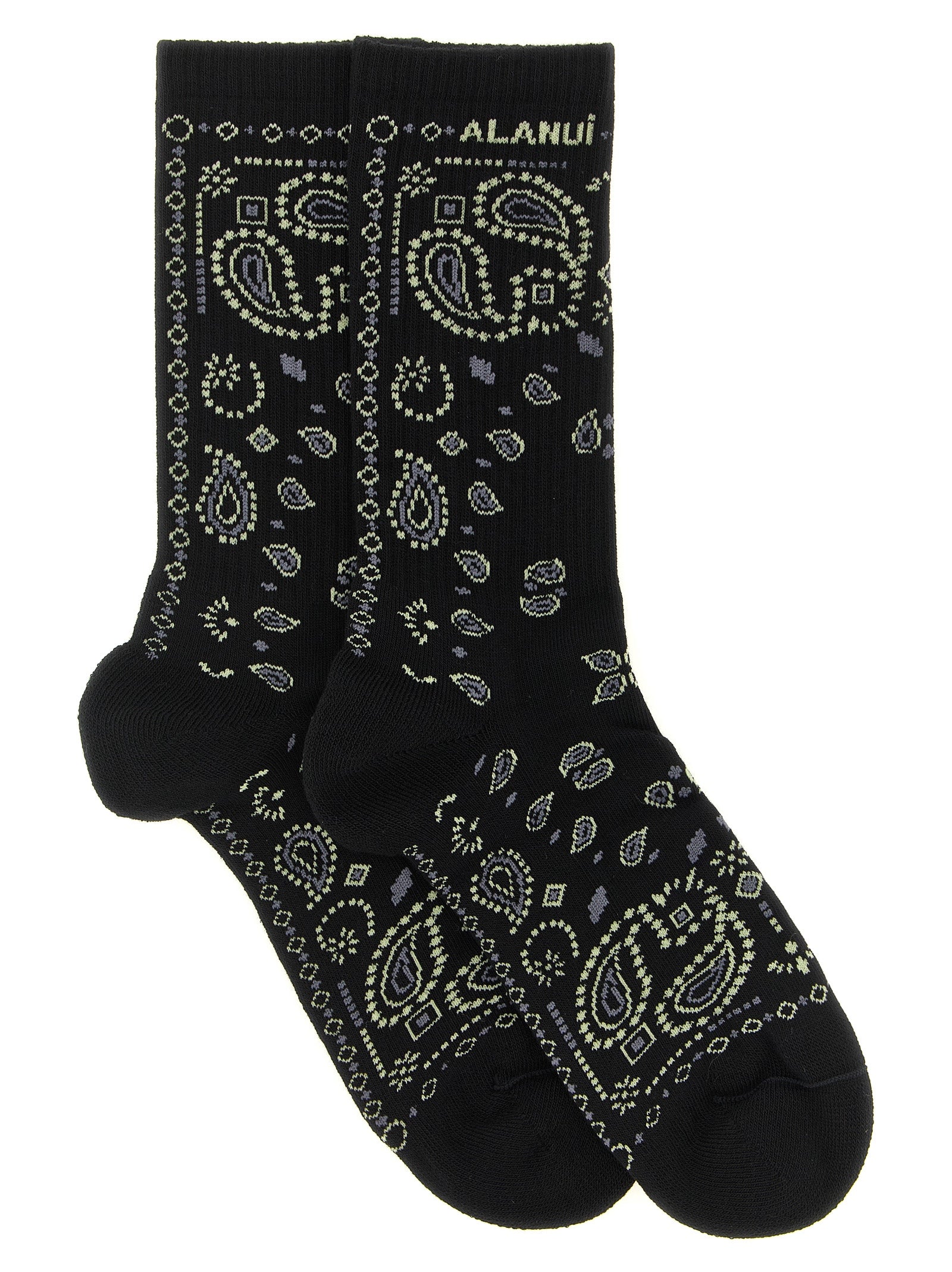 Socks by Alanui for women in stretch polyamide cotton black, patterned, paisley & jacquard features a contemporary knit construction, showcasing the sophisticated design of this Women's Stretch Polyamide Cotton Socks with its contemporary finish.