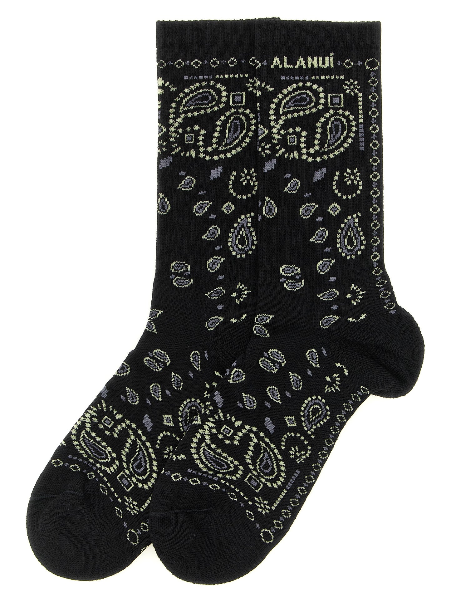 These Socks by Alanui for women in stretch polyamide cotton black, patterned, paisley & jacquard present a utilitarian silhouette from the Women's Stretch Polyamide Cotton Socks collection, offering a utilitarian fit and refined aesthetic.
