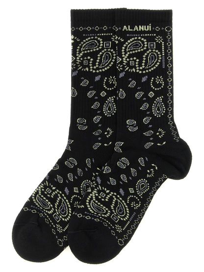 These Socks by Alanui for women in stretch polyamide cotton black, patterned, paisley & jacquard present a utilitarian silhouette from the Women's Stretch Polyamide Cotton Socks collection, offering a utilitarian fit and refined aesthetic.