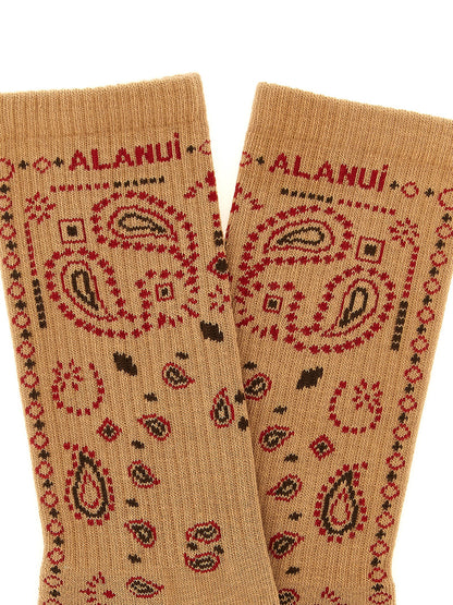 Socks by Alanui for women in stretch polyamide cotton beige, black, camel, red, patterned, paisley, jacquard & signature features an stylish silhouette, showcasing the stylish design of this Women's Stretch Polyamide Cotton Socks with a stylish finish.