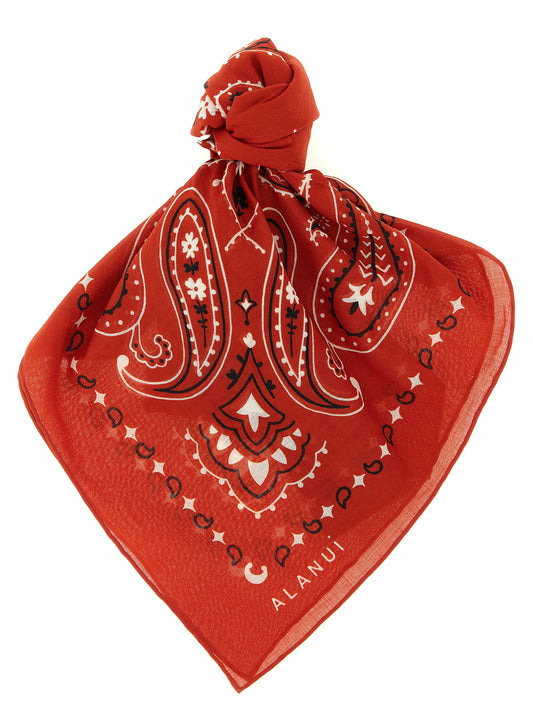 Scarf by Alanui for women in cotton black, multicolor, red, white, patterned, paisley & print features a snug silhouette, perfectly showcasing the elegant drape and premium finish of the Cotton Scarf.