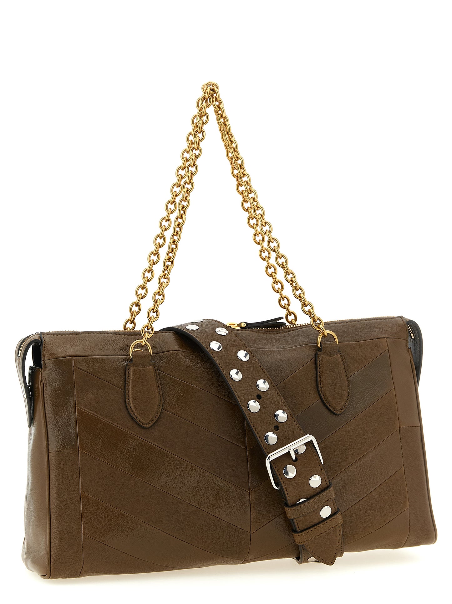 Valentino Garavani Panthea V Logo Exotic Leather & Crystal Medium Shoulder Bag - Brown Gold Chevron Signature Patchwork