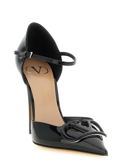 High-Heel Stiletto Ankle Strap Pumps Heels by Valentino Garavani for women in calfskin leather black, silver & signature features a effortless chic silhouette, showcasing the V Logo Women's Calfskin Leather High-Heel Stiletto Ankle Strap Pumps Heels design with a effortless chic stiletto high-heel and for a effortless chic finish.
