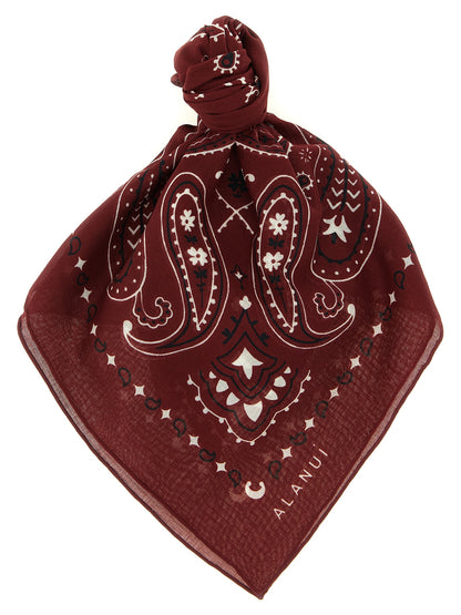 Scarf by Alanui for women in cotton canvas black, bordeaux, red, white, paisley & print features a timeless silhouette, artfully capturing the essence of the timeless Cotton Canvas Scarf design for a sophisticated look.