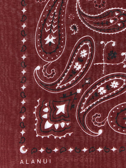 Scarf by Alanui for women in cotton canvas black, bordeaux, red, white, paisley & print showcases a warm silhouette from the Cotton Canvas Scarf collection, offering a warm drape that exudes sophisticated luxury.