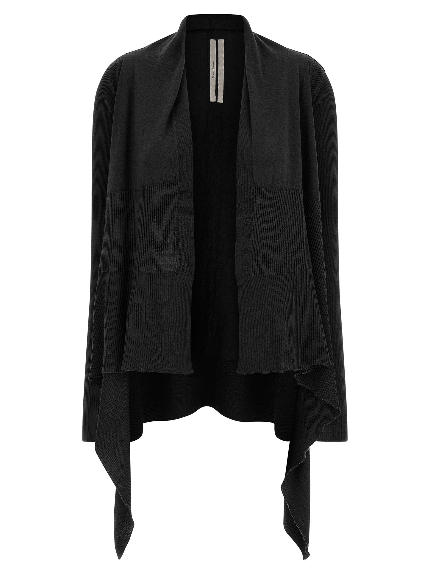 Cardigan by Rick Owens for women in cotton black presents a textural silhouette, artfully finished with a textural wrap neckline and for a sophisticated, textural look.