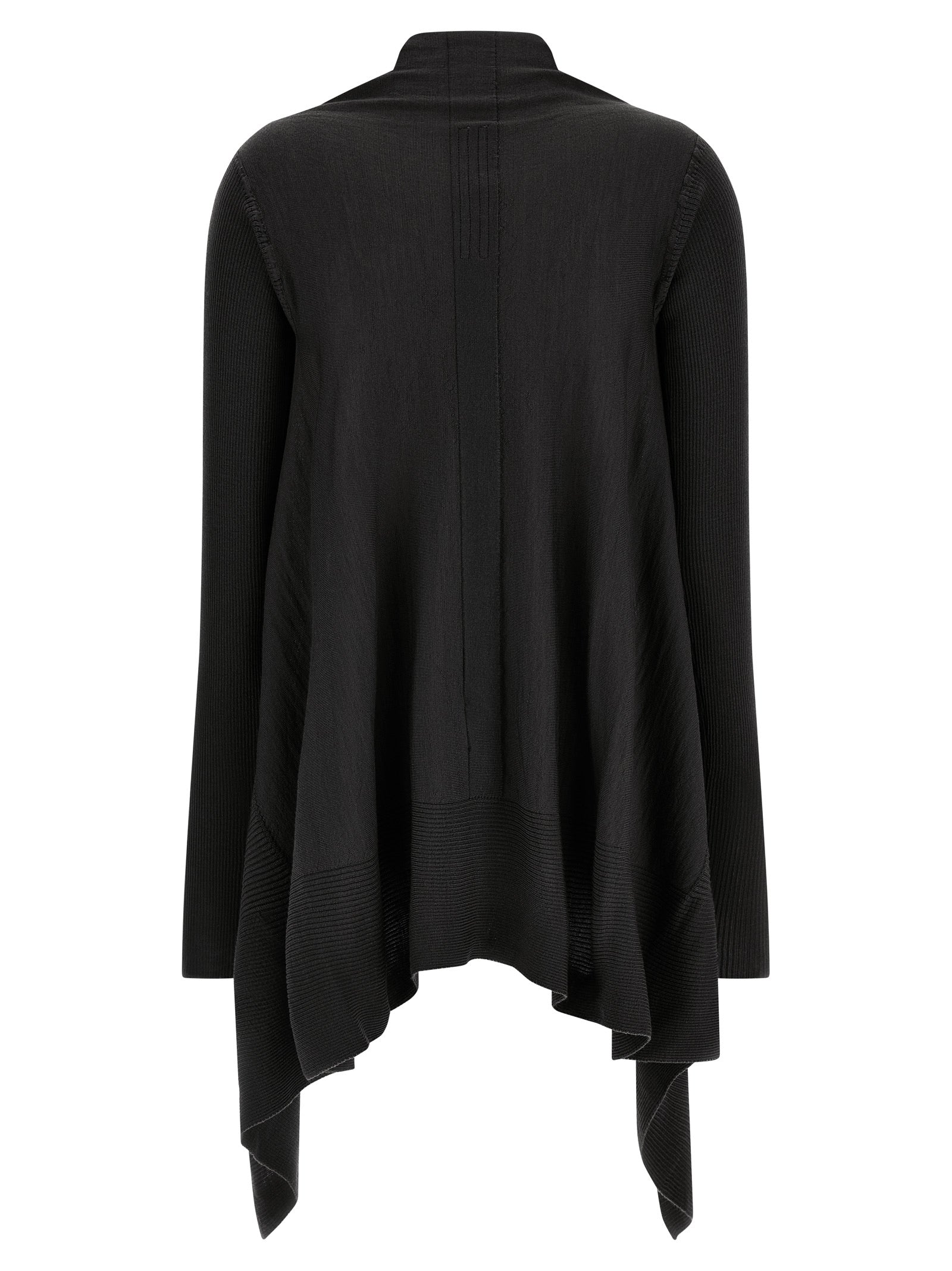 Cardigan by Rick Owens for women in cotton black showcases a luxurious silhouette, meticulously detailed with a sophisticated wrap neckline and for a refined finish.