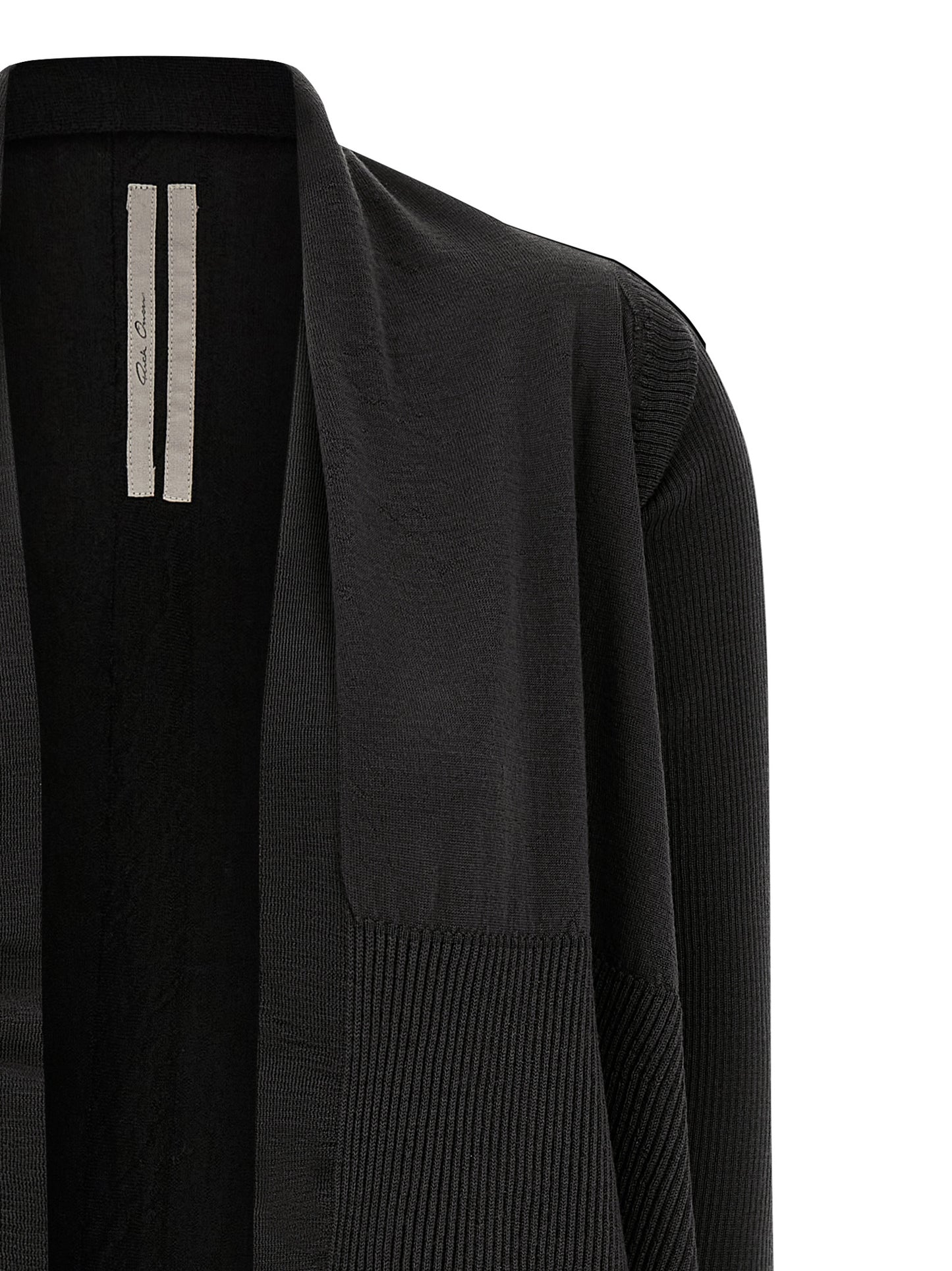 Cardigan by Rick Owens for women in cotton black features a dramatic silhouette, showcasing a sophisticated wrap neckline and dramatic detail for a timeless, premium look.