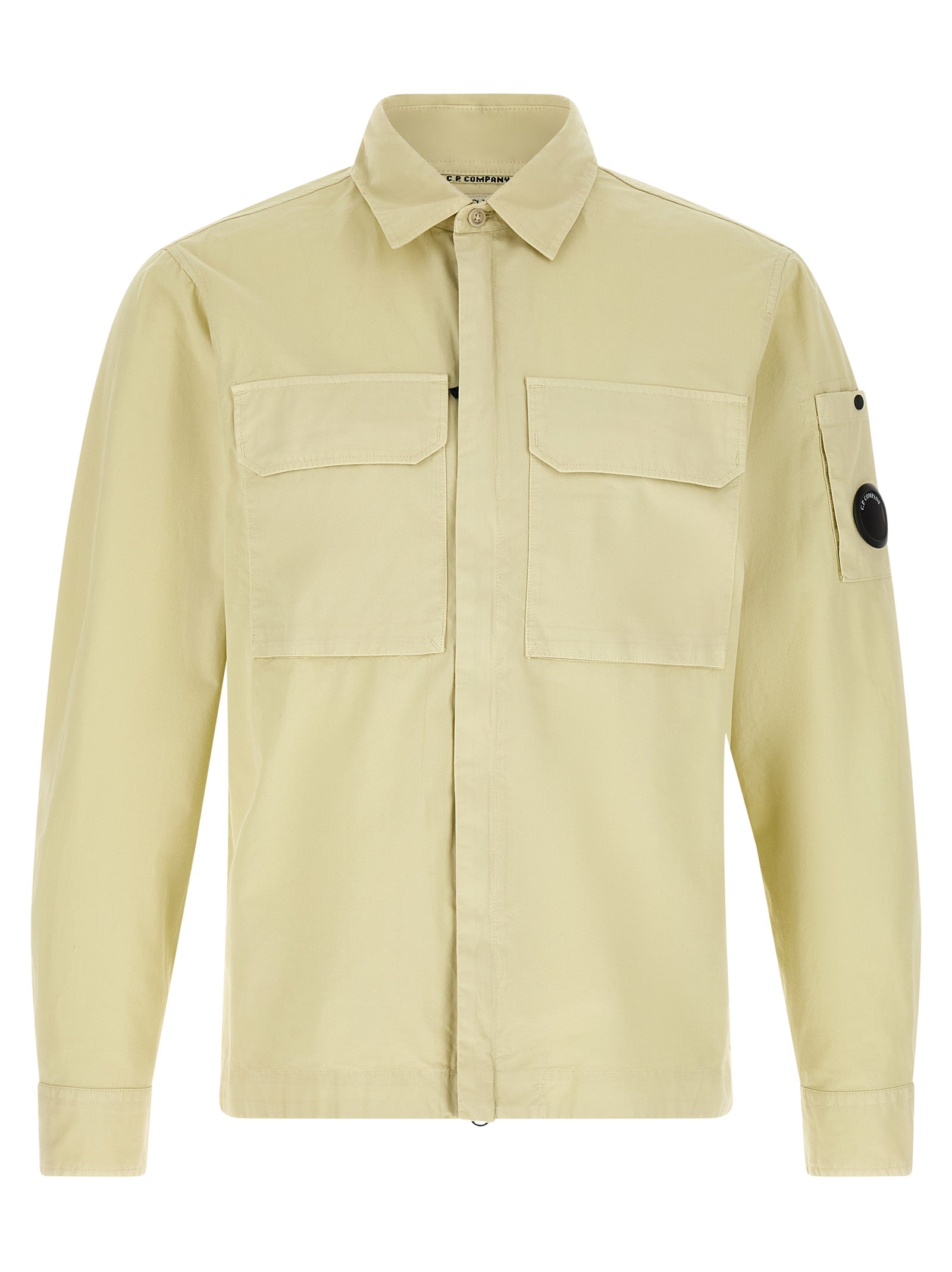 Overshirt by C.P. Company for men in cotton beige & sand features an architectural silhouette with a refined and elegant for a architectural look.