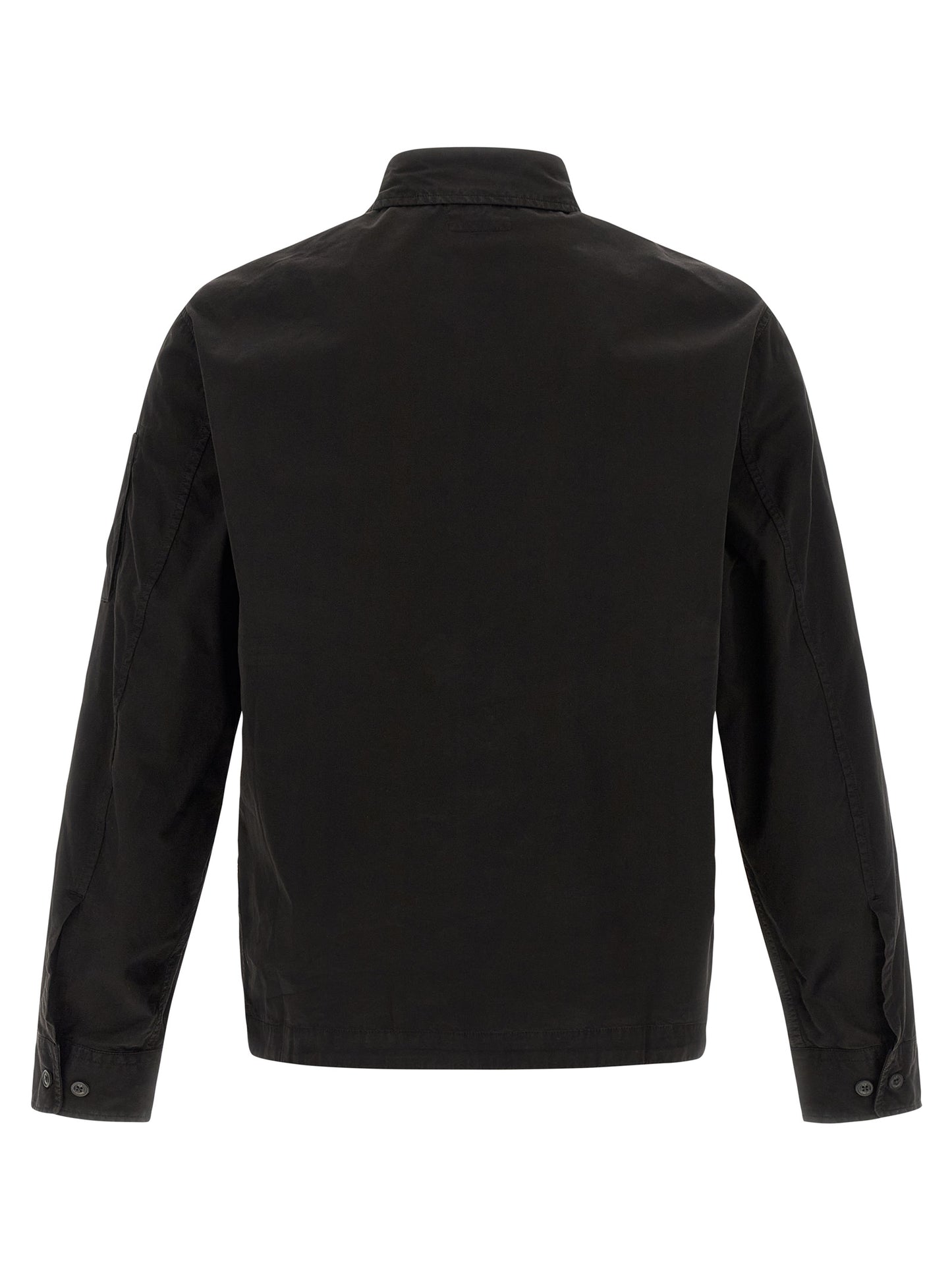 Overshirt by C.P. Company for men in organic cotton black & signature showcases a sharp silhouette, elegantly detailed with a sharp and sharp .