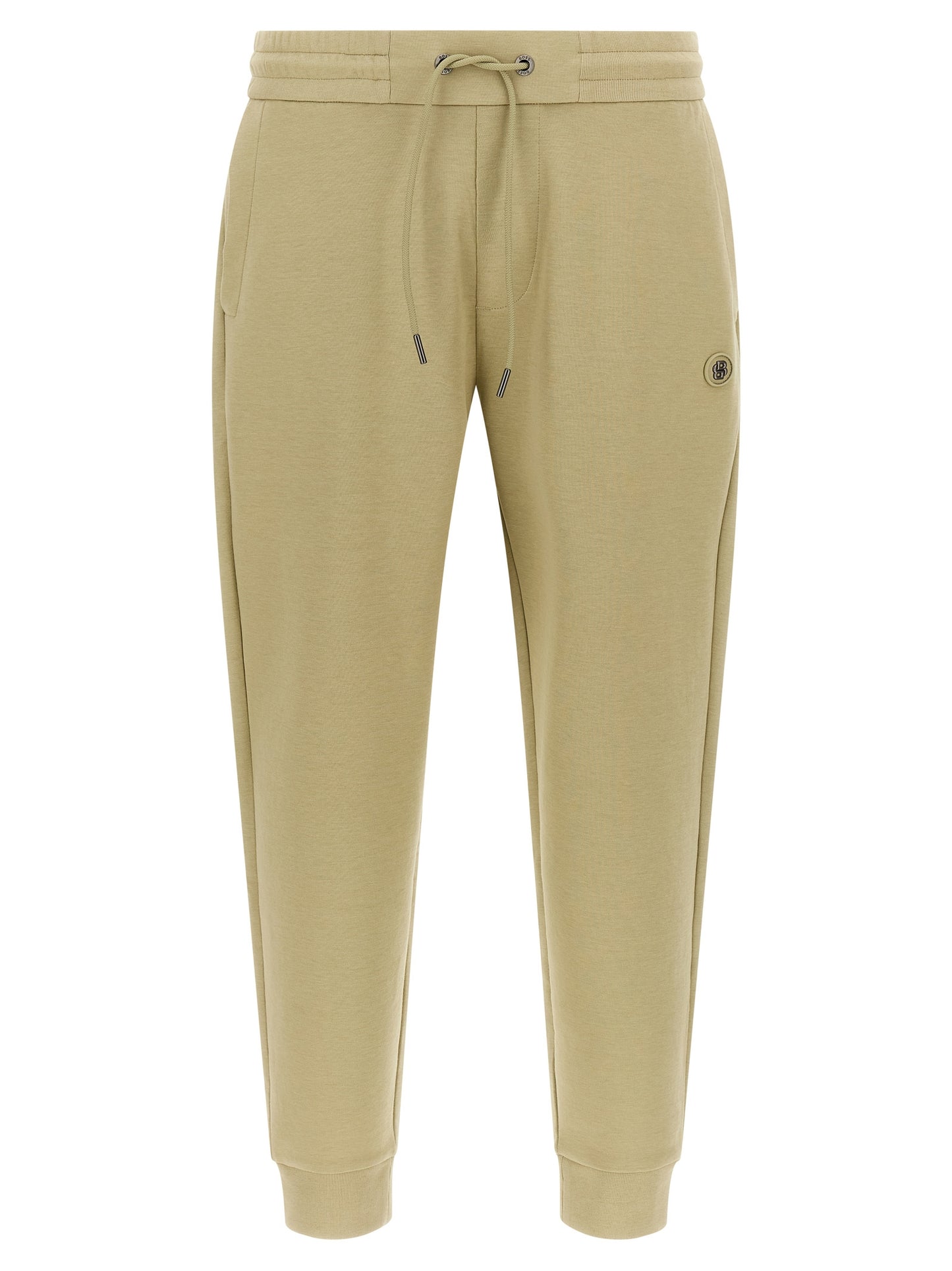 Joggers by Hugo Boss for men in cotton polyester beige & monogram features an sartorial and long with a cut for a sartorial finish.