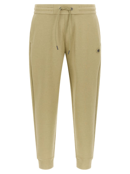 Joggers by Hugo Boss for men in cotton polyester beige & monogram features an sartorial and long with a cut for a sartorial finish.