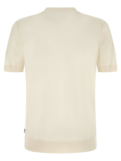 T-Shirt by Hugo Boss for men in merino virgin wool white showcases a fashionable silhouette, elegantly detailed with a fashionable and for a sophisticated, high-fashion look.
