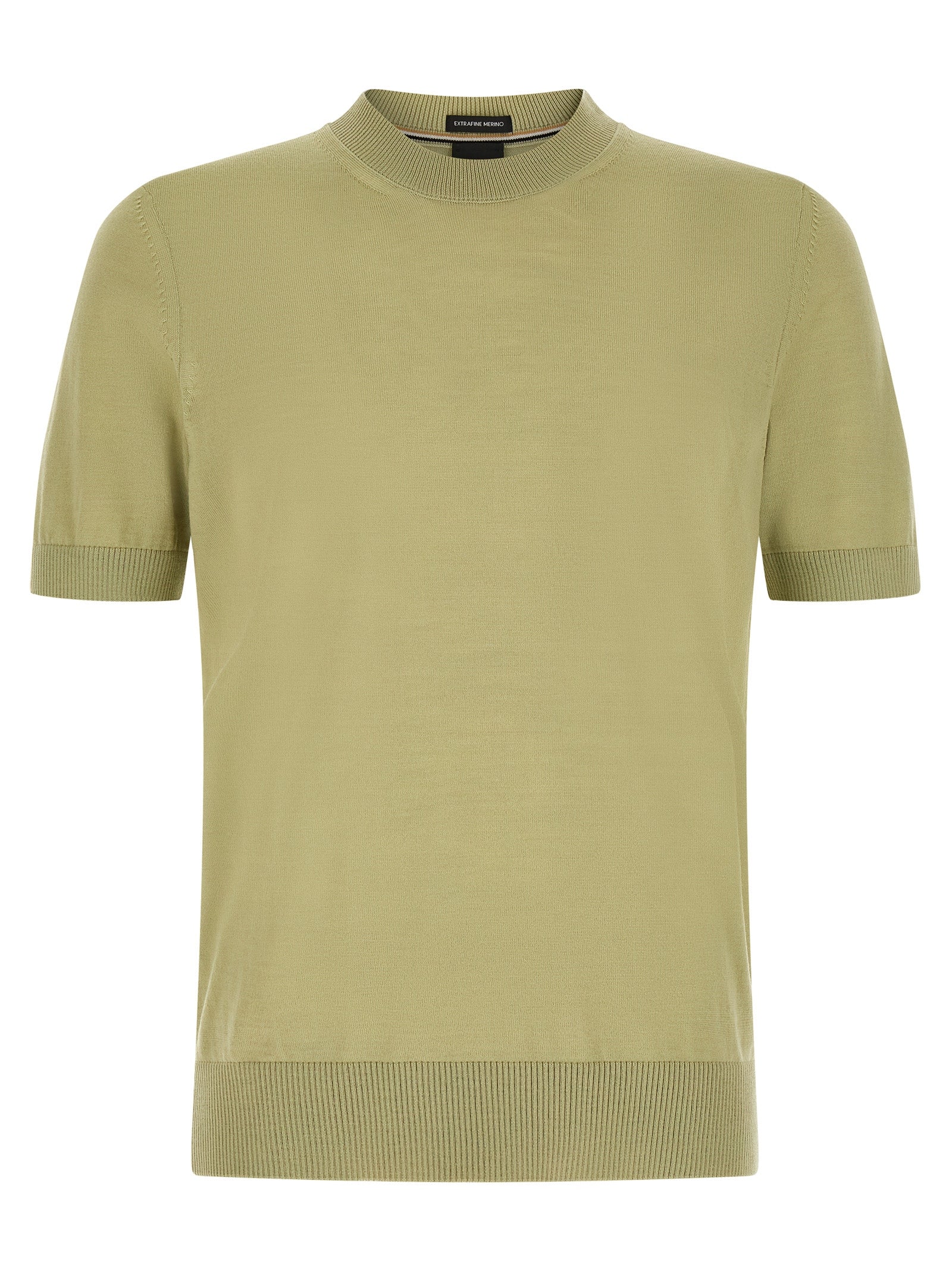 T-Shirt by Hugo Boss for men in merino virgin wool bicolour & green features an on trend silhouette, perfectly showcasing a on trend and for an elevated aesthetic.