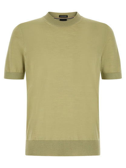 T-Shirt by Hugo Boss for men in merino virgin wool bicolour & green features an on trend silhouette, perfectly showcasing a on trend and for an elevated aesthetic.