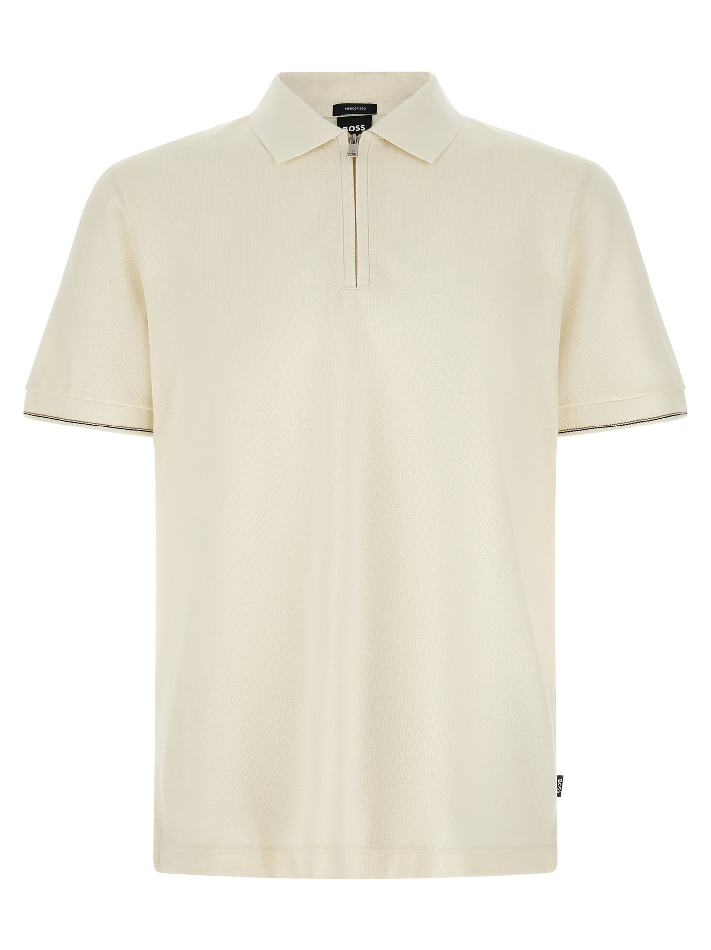 Polo Shirt by Hugo Boss for men in cotton beige & striped presents a crisp silhouette, artfully detailed with a crisp and crisp .