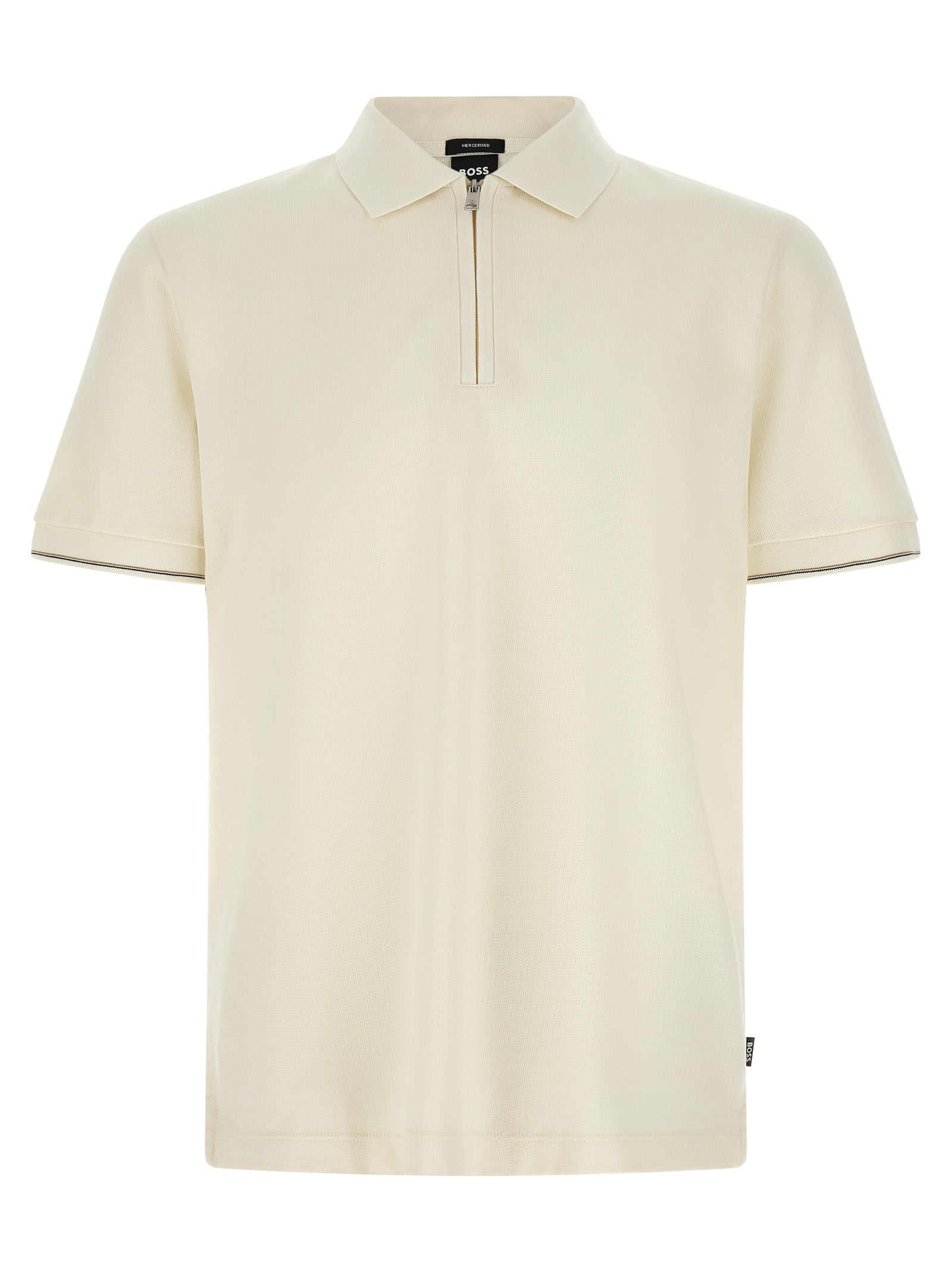 Polo Shirt by Hugo Boss for men in cotton beige & striped presents a crisp silhouette, artfully detailed with a crisp and crisp .