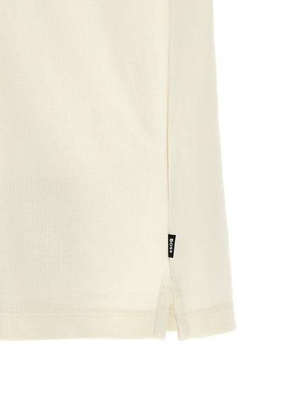 Polo Shirt by Hugo Boss for men in cotton beige & striped presents a sleek silhouette, featuring a refined and for a sleek finish.