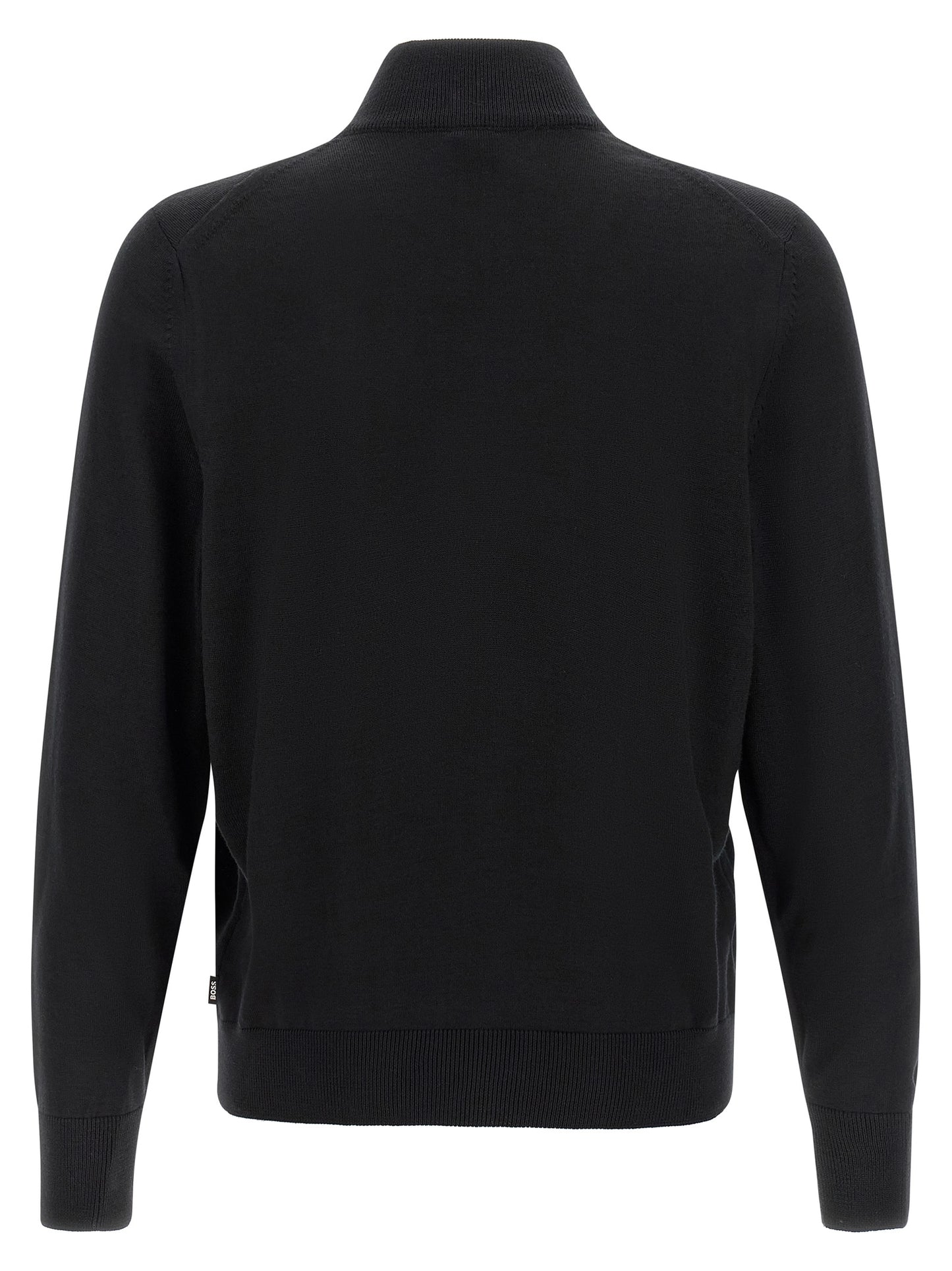 Cardigan by Hugo Boss for men in virgin wool black features an crisp silhouette, showcasing a sophisticated high-neck neckline and detail for a truly crisp finish.