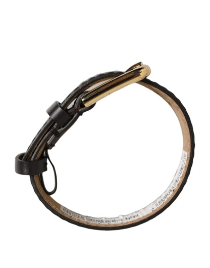 Dolce & Gabbana Black Calfskin Leather Gold Buckle Belt Strap Bracelet