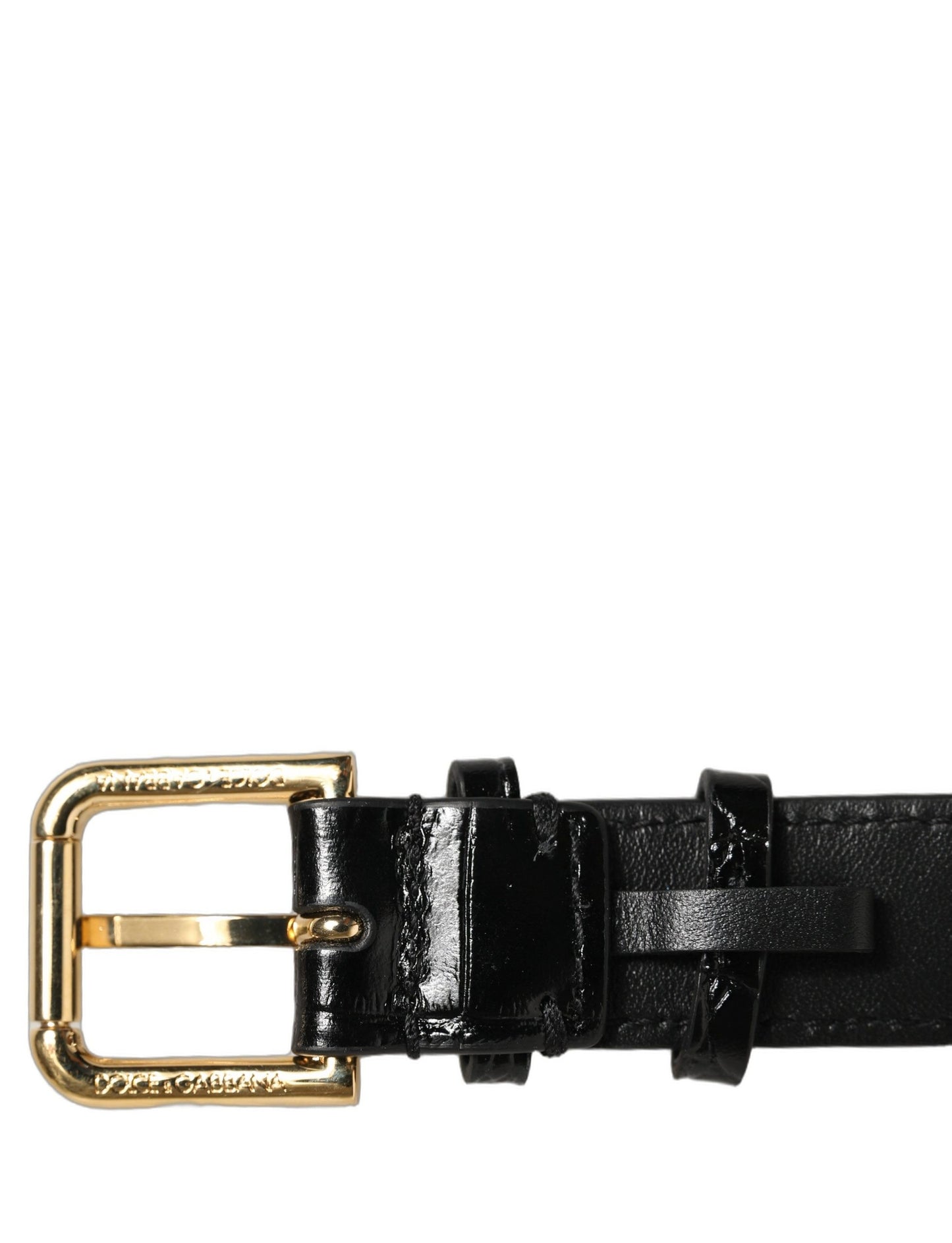 Dolce & Gabbana Black Textured Leather Gold Buckle Belt Strap Bracelet