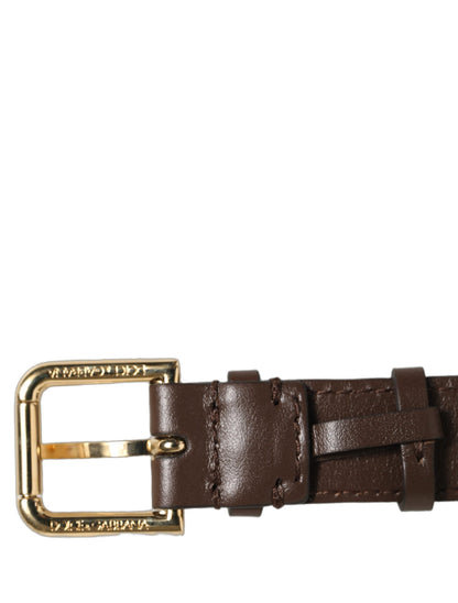 Dolce & Gabbana Brown Calfskin Leather Gold Buckle Belt Strap Bracelet