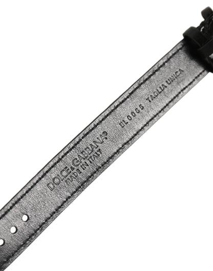 Dolce & Gabbana Black Textured Leather Gold Buckle Belt Strap Bracelet