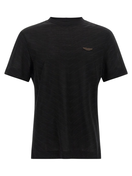 T-Shirt by Hugo Boss for men in cotton black & jacquard showcases a chic silhouette, artfully detailed with a chic crew neckline and for a chic finish.