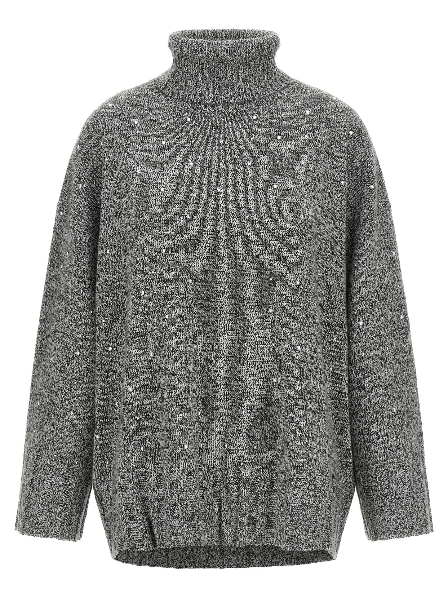 Cardigan by PINKO for women in wool & polyester gray & signature features a dramatic silhouette, showcasing a sophisticated turtle neckline and dramatic detail for a timeless, premium look.