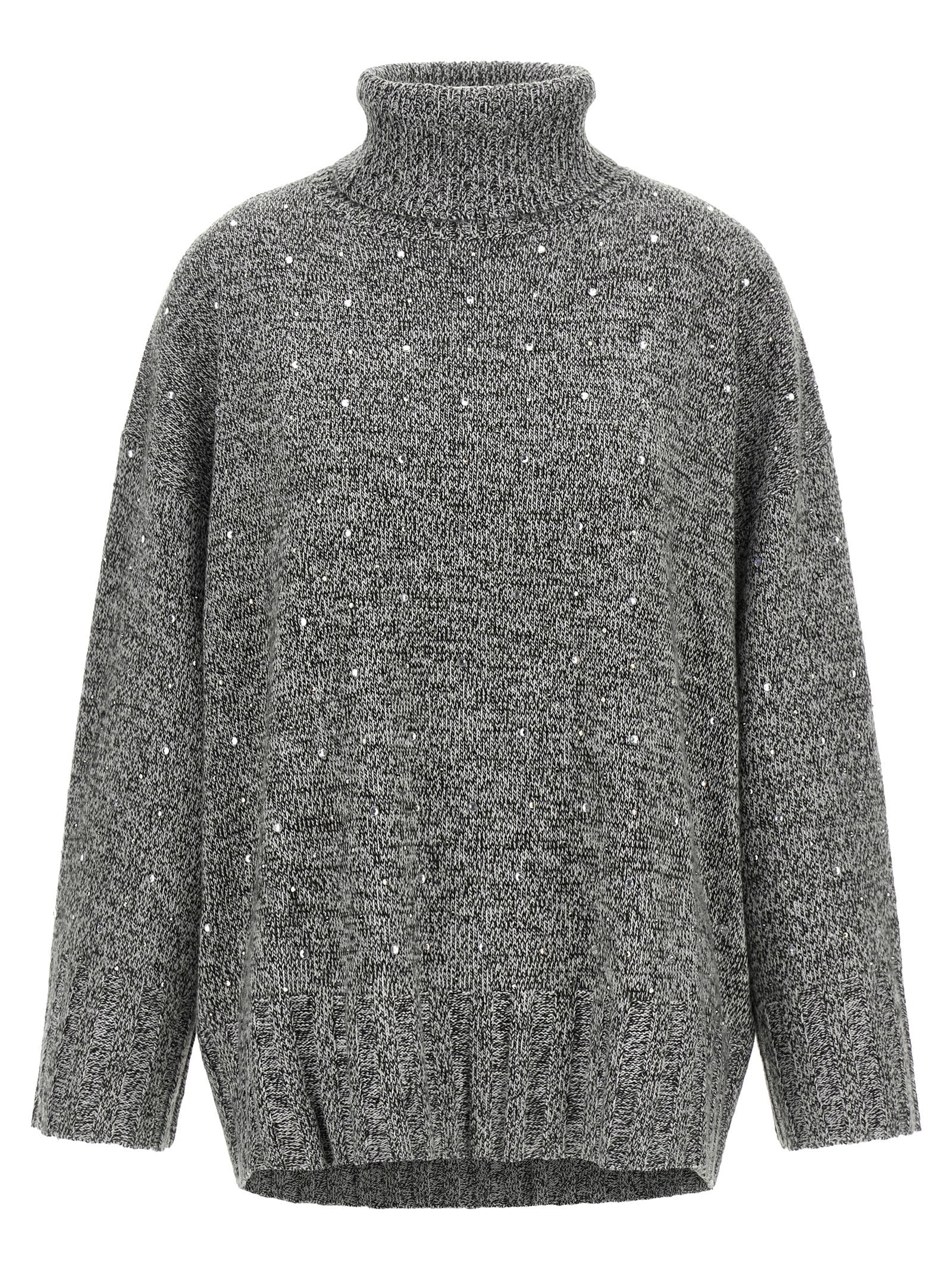 Cardigan by PINKO for women in wool & polyester gray & signature features a dramatic silhouette, showcasing a sophisticated turtle neckline and dramatic detail for a timeless, premium look.