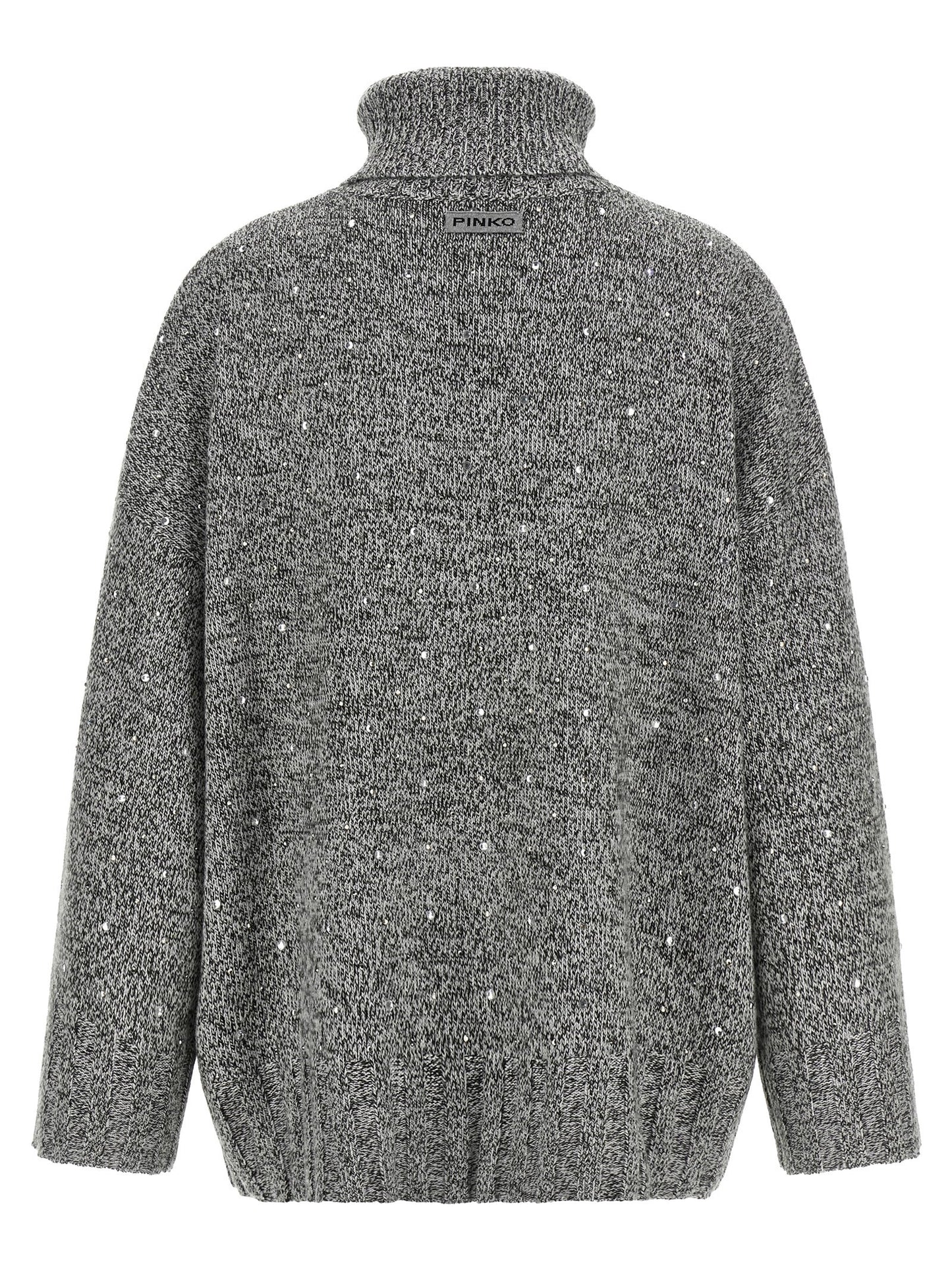 Cardigan by PINKO for women in wool & polyester gray & signature showcases a captivating silhouette, artfully detailed with a captivating and turtle neckline for a truly sophisticated captivating look.