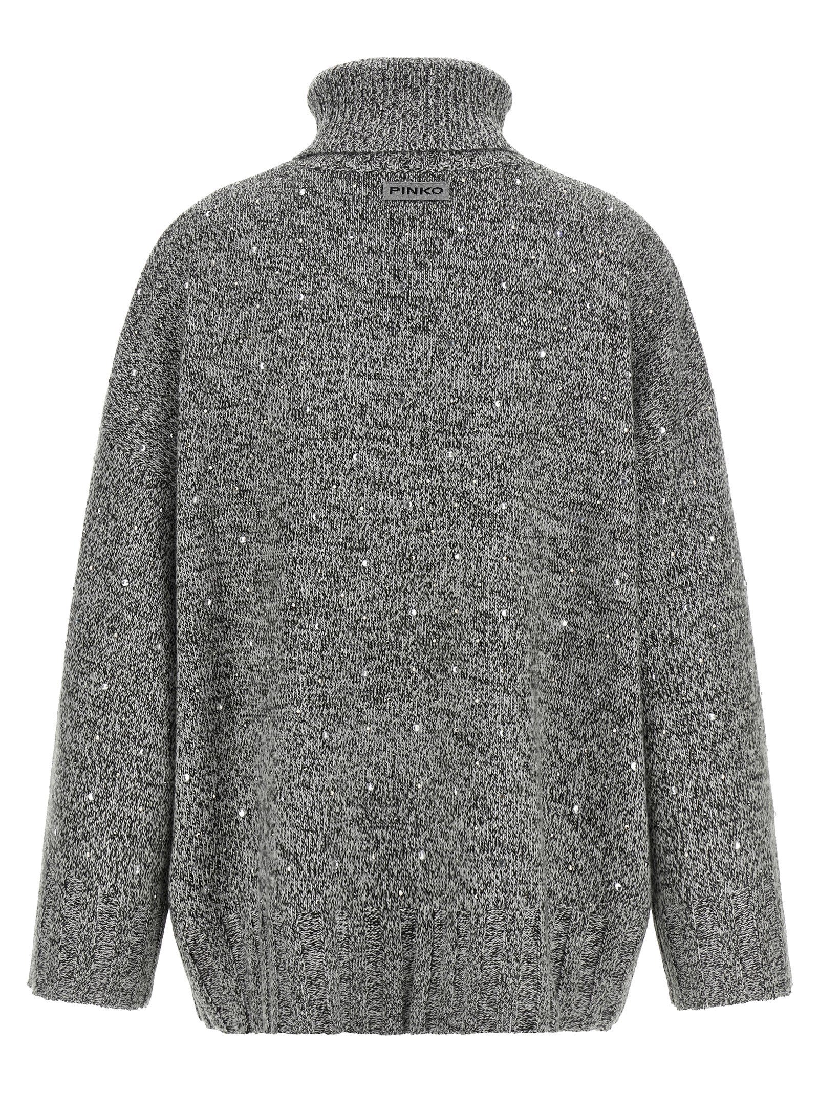 Cardigan by PINKO for women in wool & polyester gray & signature showcases a captivating silhouette, artfully detailed with a captivating and turtle neckline for a truly sophisticated captivating look.