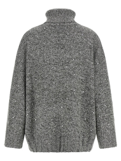 Cardigan by PINKO for women in wool & polyester gray & signature showcases a captivating silhouette, artfully detailed with a captivating and turtle neckline for a truly sophisticated captivating look.