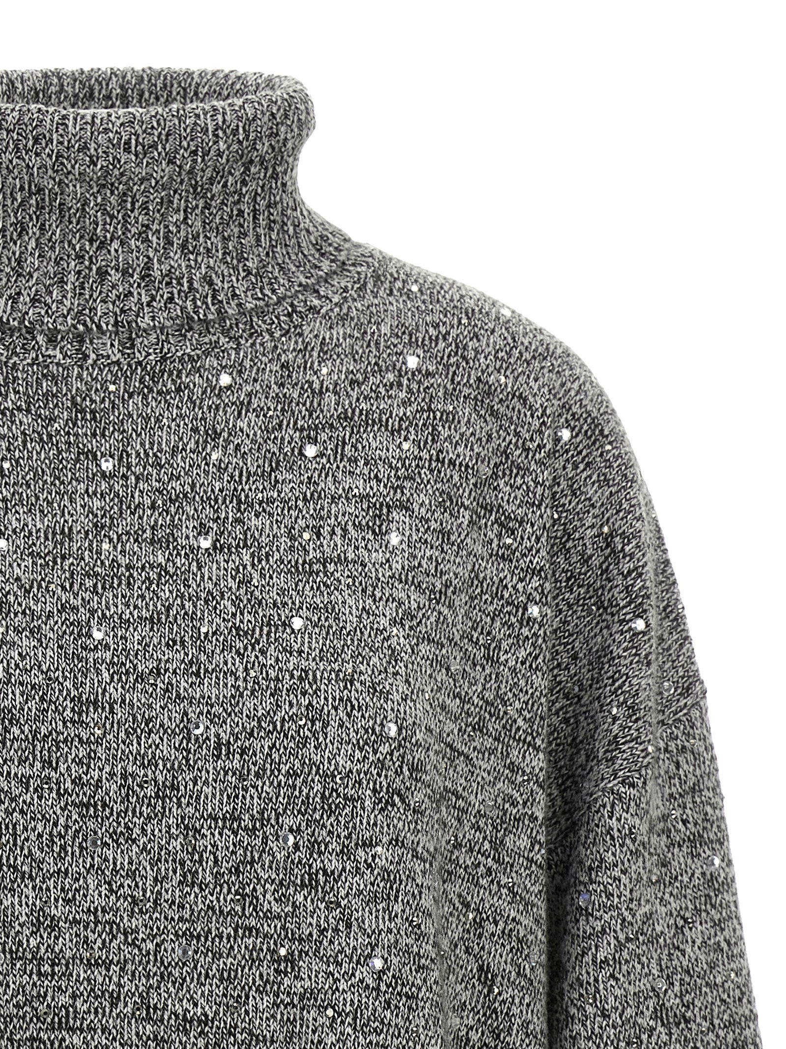 Cardigan by PINKO for women in wool & polyester gray & signature features an impeccable silhouette, showcasing a sophisticated turtle neckline and detail for a truly impeccable finish.