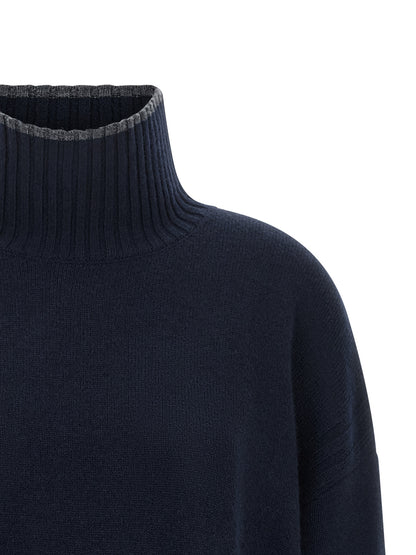 Cardigan by PINKO for women in cashmere gray & navy features an impeccable silhouette, showcasing a sophisticated turtle high-neck neckline and detail for a truly impeccable finish.