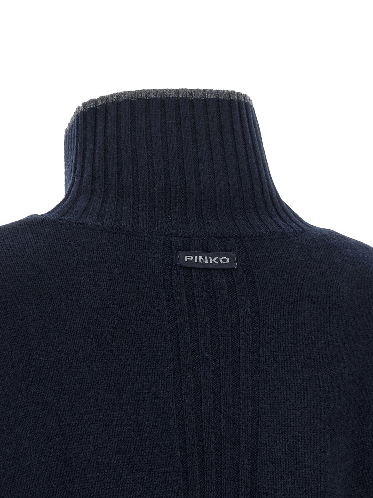 Cardigan by PINKO for women in cashmere gray & navy features a nuanced silhouette with a refined and nuanced detailing for a sophisticated look.
