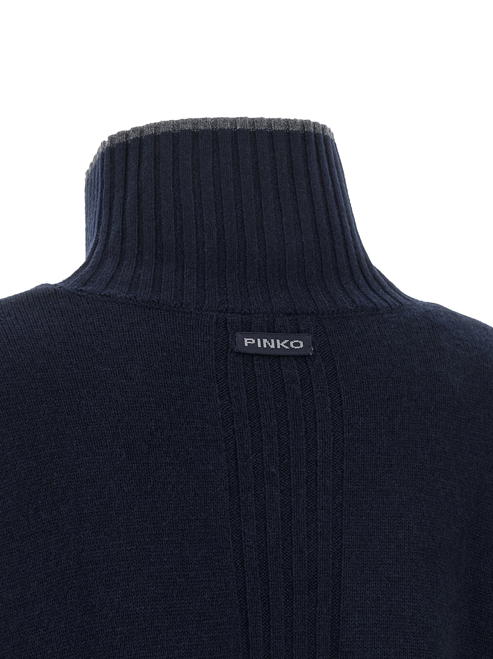 Cardigan by PINKO for women in cashmere gray & navy features a nuanced silhouette with a refined and nuanced detailing for a sophisticated look.
