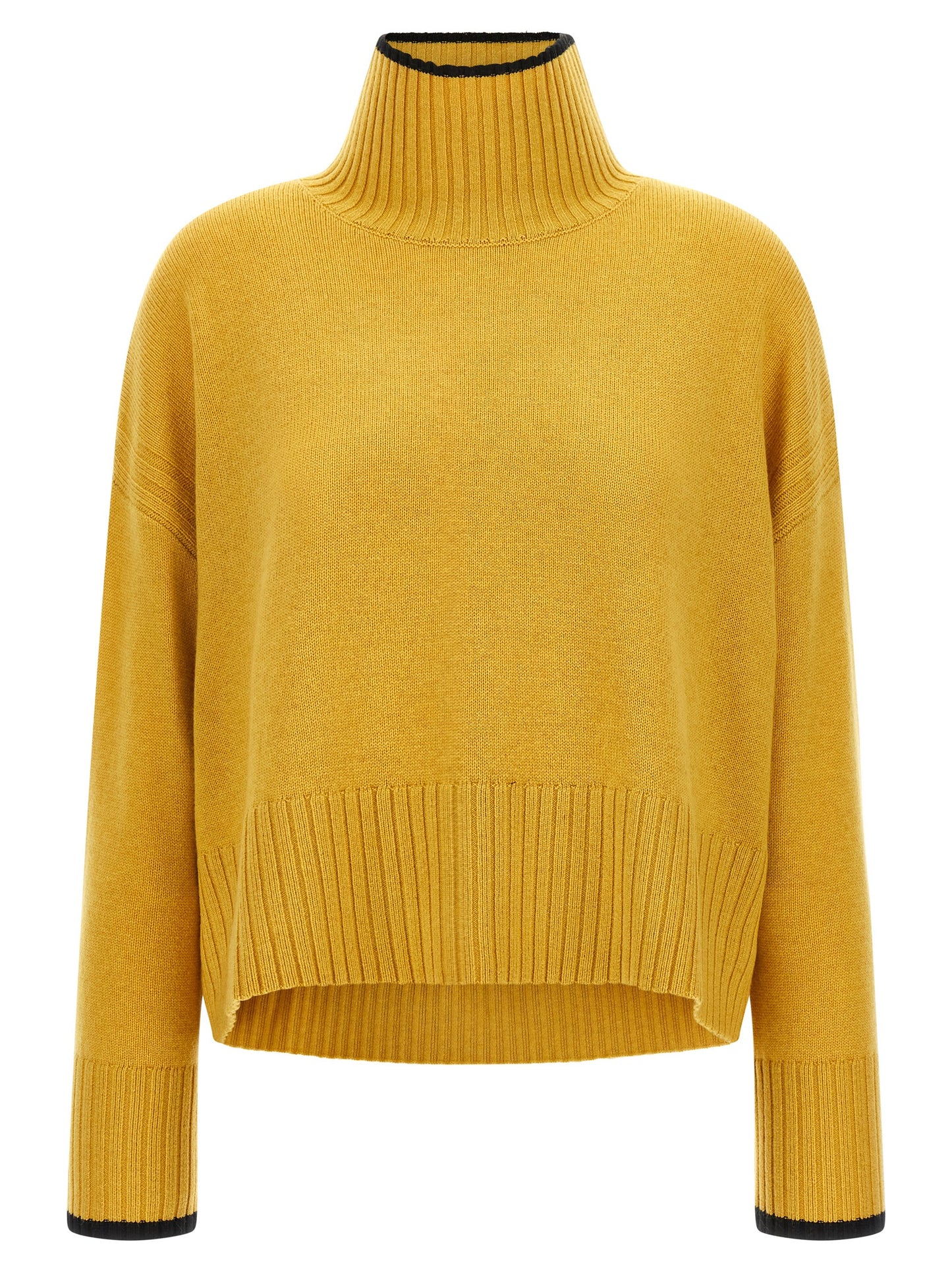 Cardigan by PINKO for women in cashmere bicolour, black, mustard & yellow showcases a luxurious silhouette, meticulously detailed with a sophisticated turtle neckline and for a refined finish.