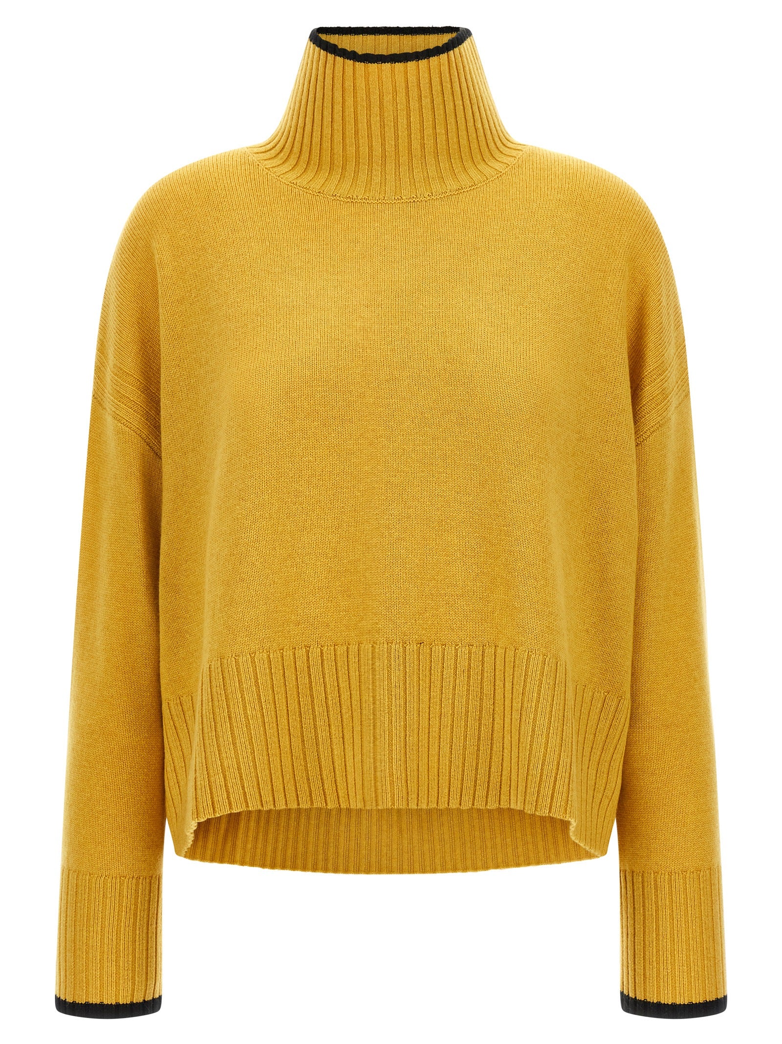 Cardigan by PINKO for women in cashmere bicolour, black, mustard & yellow showcases a luxurious silhouette, meticulously detailed with a sophisticated turtle neckline and for a refined finish.