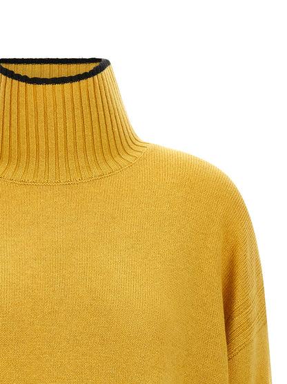 Cardigan by PINKO for women in cashmere bicolour, black, mustard & yellow showcases a captivating silhouette, artfully detailed with a captivating and turtle neckline for a truly sophisticated captivating look.