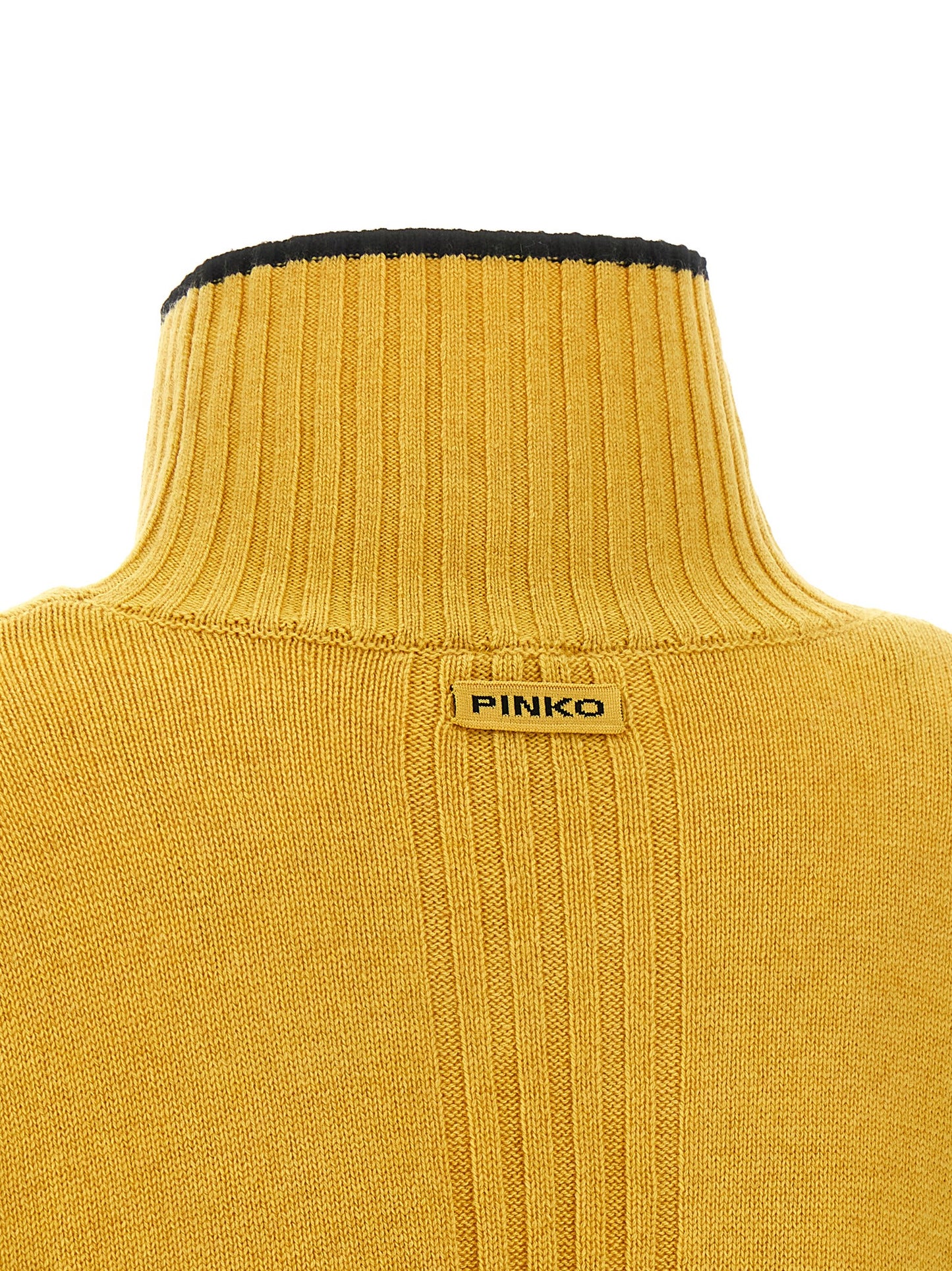 Cardigan by PINKO for women in cashmere bicolour, black, mustard & yellow presents a textural silhouette, artfully finished with a textural and for a sophisticated, textural look.