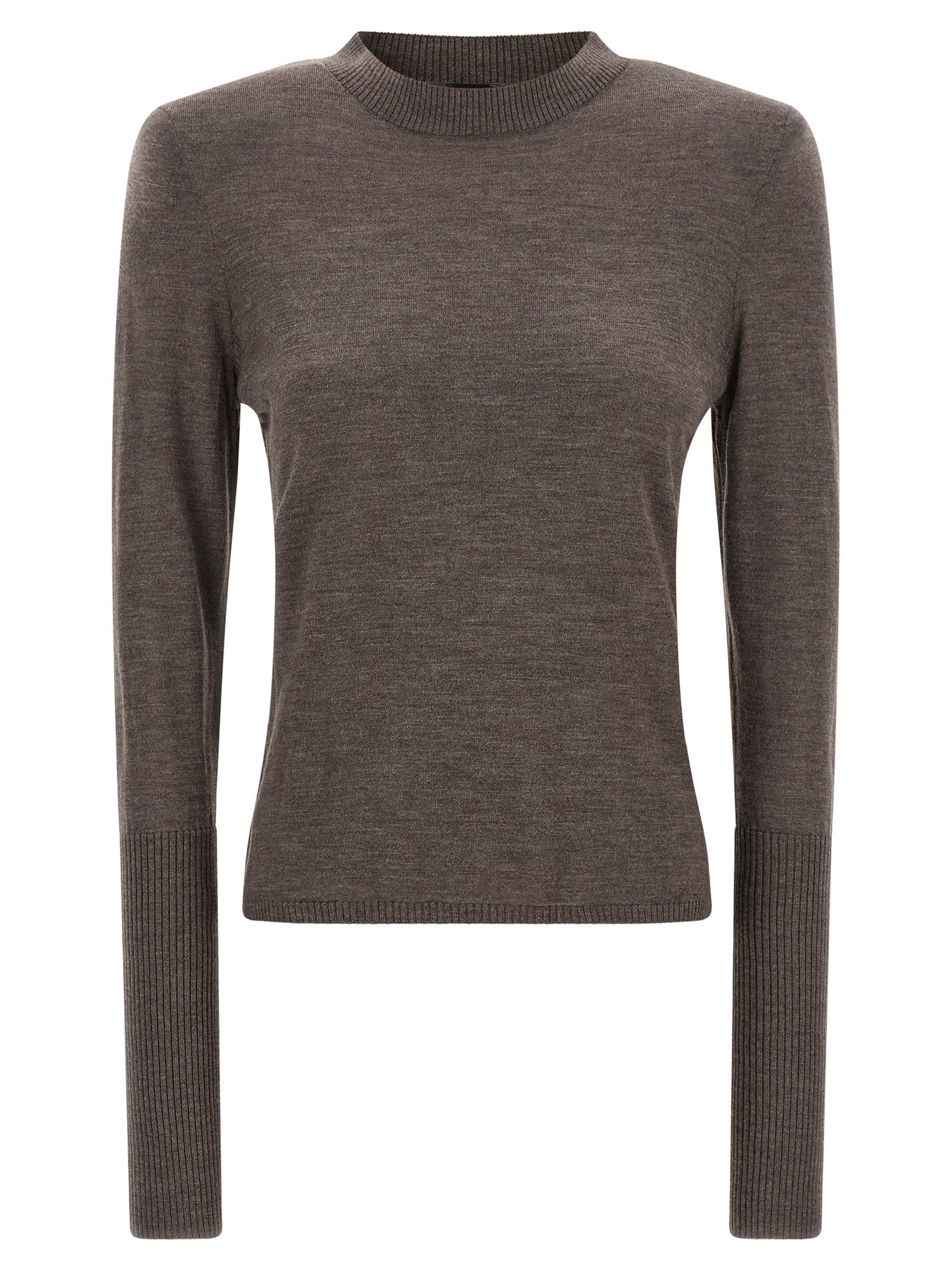 Cardigan by PINKO for women in merino wool brown & signature features a dramatic silhouette, showcasing a sophisticated crew neckline and dramatic detail for a timeless, premium look.