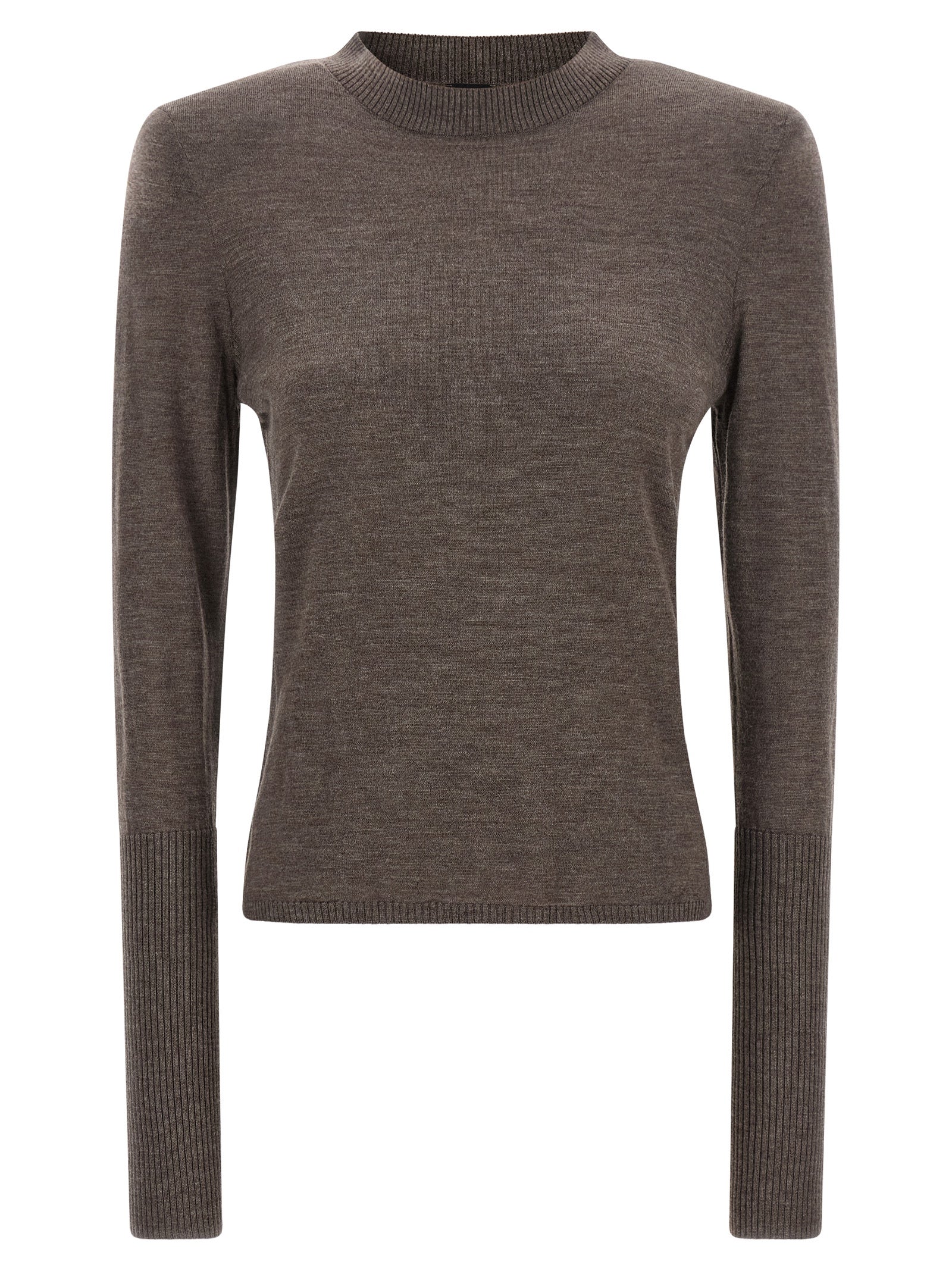 Cardigan by PINKO for women in merino wool brown & signature features a dramatic silhouette, showcasing a sophisticated crew neckline and dramatic detail for a timeless, premium look.