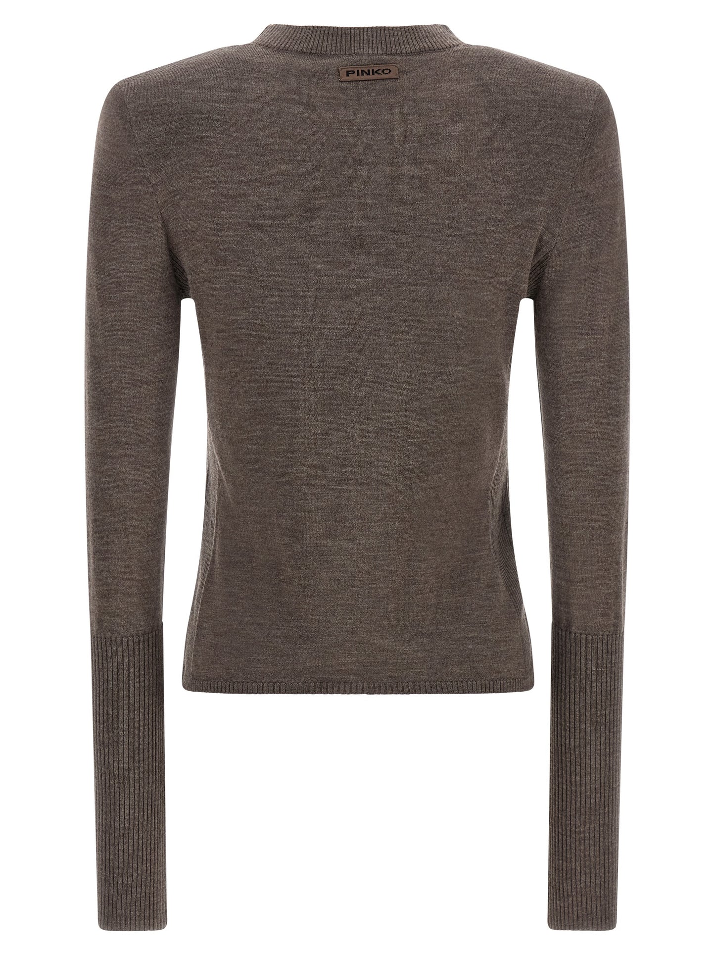 Cardigan by PINKO for women in merino wool brown & signature presents a textural silhouette, artfully finished with a textural crew neckline and for a sophisticated, textural look.