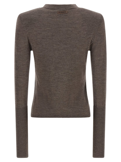 Cardigan by PINKO for women in merino wool brown & signature presents a textural silhouette, artfully finished with a textural crew neckline and for a sophisticated, textural look.