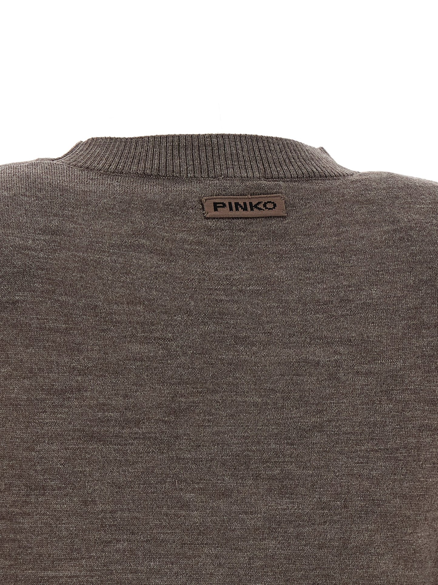 Cardigan by PINKO for women in merino wool brown & signature showcases a captivating silhouette, artfully detailed with a captivating and for a truly sophisticated captivating look.