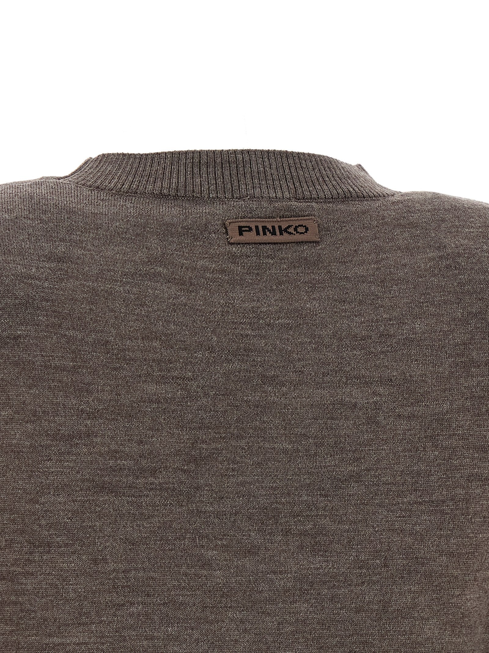 Cardigan by PINKO for women in merino wool brown & signature showcases a captivating silhouette, artfully detailed with a captivating and for a truly sophisticated captivating look.