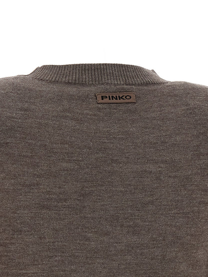 Cardigan by PINKO for women in merino wool brown & signature showcases a captivating silhouette, artfully detailed with a captivating and for a truly sophisticated captivating look.