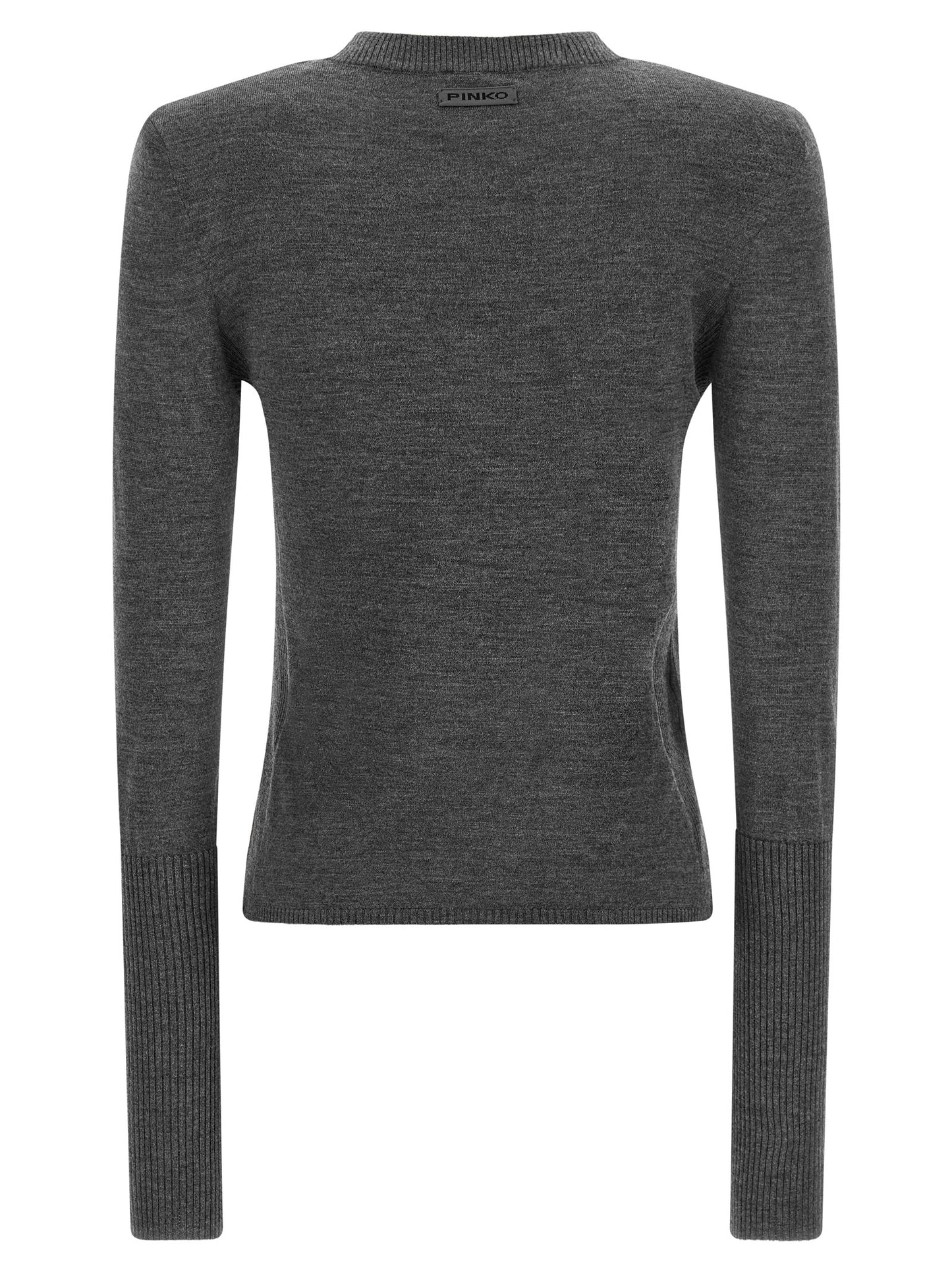 Cardigan by PINKO for women in merino wool gray features a dramatic silhouette, showcasing a sophisticated and dramatic detail for a timeless, premium look.