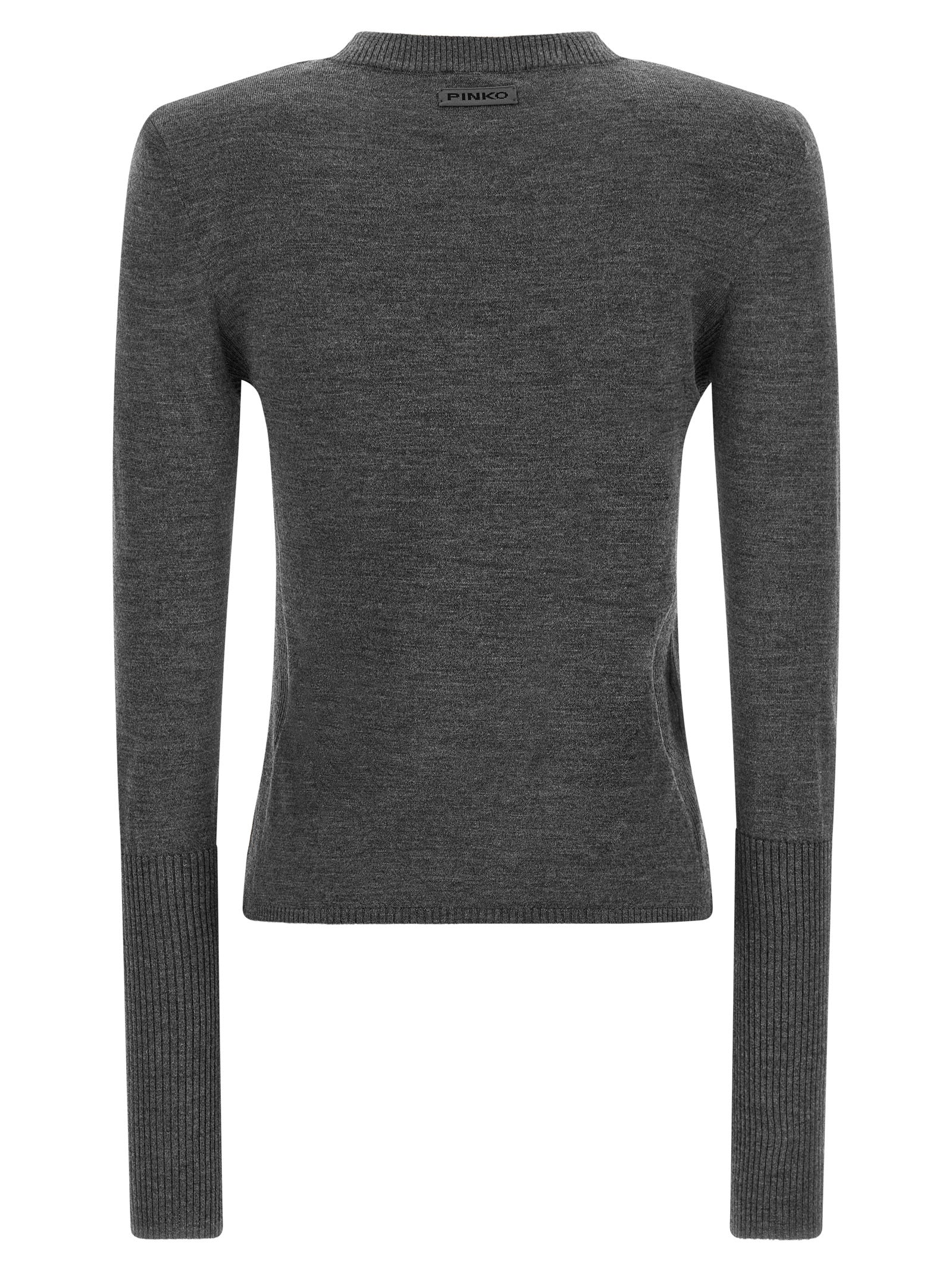 Cardigan by PINKO for women in merino wool gray features a dramatic silhouette, showcasing a sophisticated and dramatic detail for a timeless, premium look.